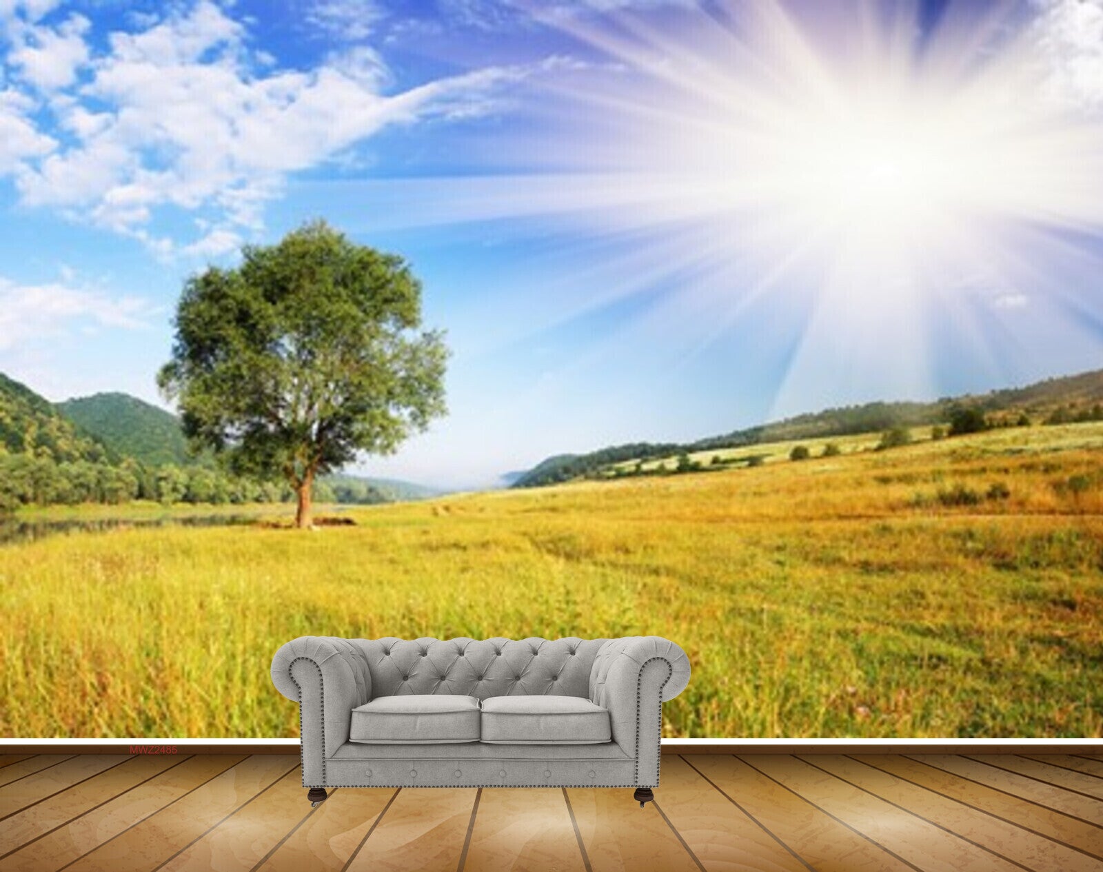 Avikalp MWZ2485 Sun Trees Clouds Grass HD Wallpaper