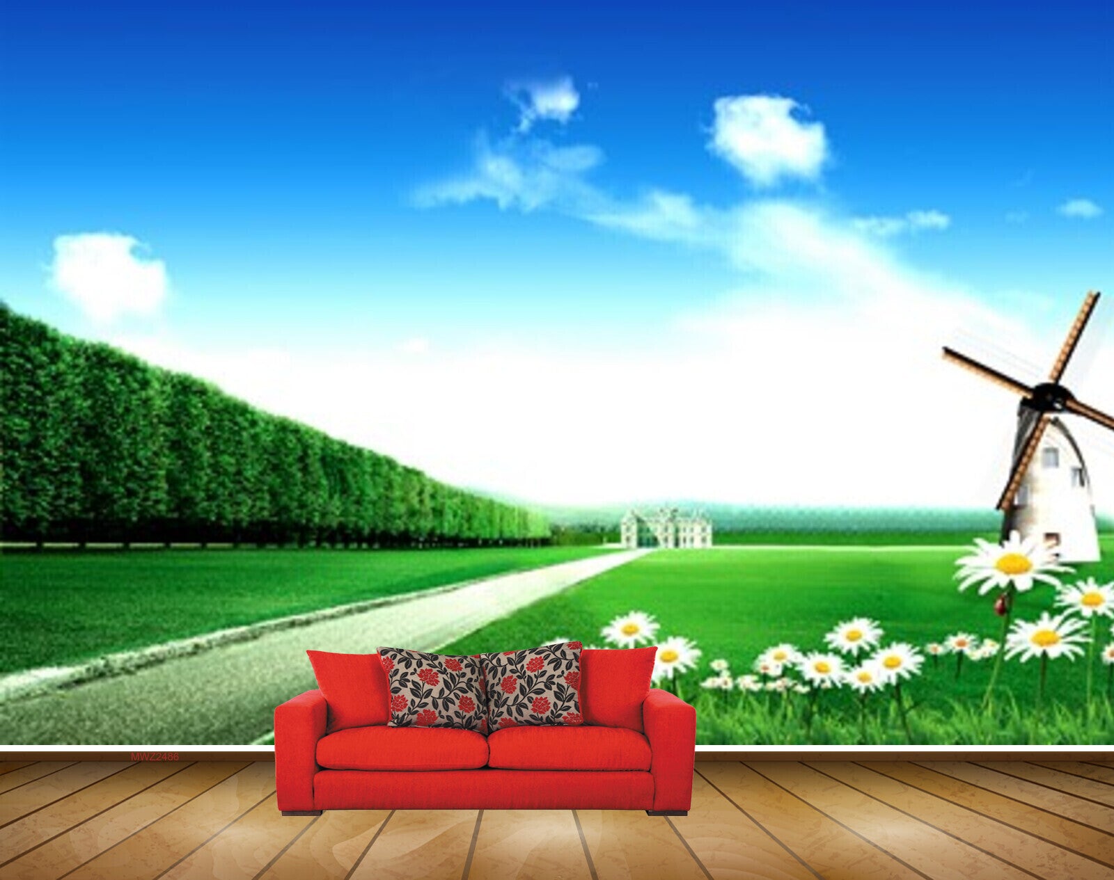 Avikalp MWZ2486 Trees Flowers House Fan Garden Grass Clouds HD Wallpaper