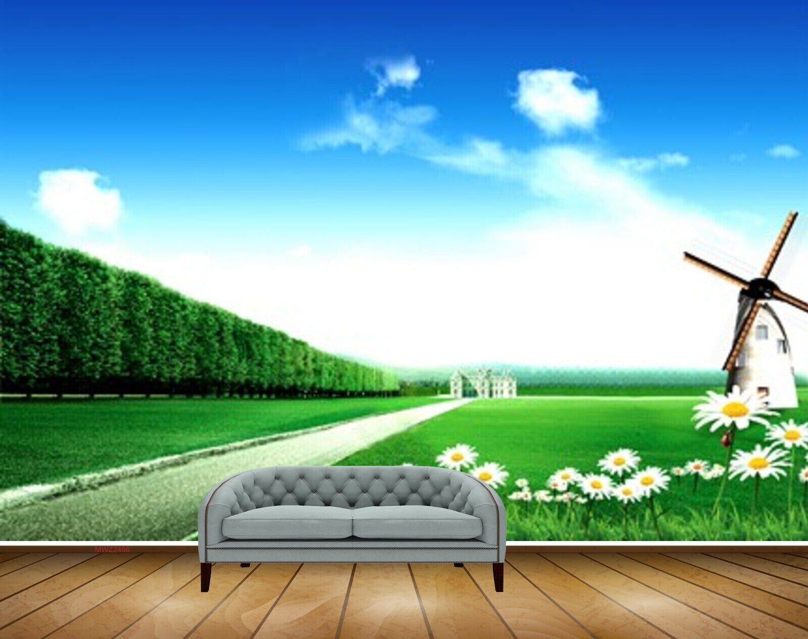 Avikalp MWZ2486 Trees Flowers House Fan Garden Grass Clouds HD Wallpaper