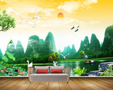 Avikalp MWZ2487 Sun Birds Duck Trees Pond River Lake Water Boat Stones Mountains Plants Flowers HD Wallpaper