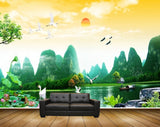 Avikalp MWZ2487 Sun Birds Duck Trees Pond River Lake Water Boat Stones Mountains Plants Flowers HD Wallpaper