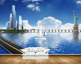 Avikalp MWZ2491 Sea River Lake Water Road Statue Boat Buildings Clouds Liberty HD Wallpaper