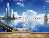 Avikalp MWZ2491 Sea River Lake Water Road Statue Boat Buildings Clouds Liberty HD Wallpaper