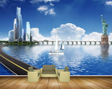 Avikalp MWZ2491 Sea River Lake Water Road Statue Boat Buildings Clouds Liberty HD Wallpaper