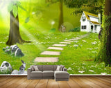 Avikalp MWZ2493 Trees House Grass Stones Rabbit Deer Leaves HD Wallpaper