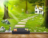 Avikalp MWZ2493 Trees House Grass Stones Rabbit Deer Leaves HD Wallpaper