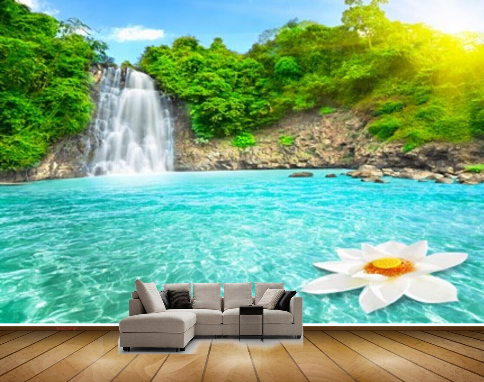 Avikalp MWZ2494 Mountains Trees Pond River Lake Water Flower HD Wallpaper
