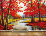 Avikalp MWZ2498 Trees Red Leaves Grass Pond River Lake Water HD Wallpaper
