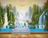 Avikalp MWZ2500 Sun Birds Trees Waterfalls Pond River Lake Water Duck Mountains Boat HD Wallpaper