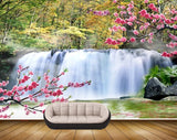 Avikalp MWZ2507 Waterfalls Trees Pink Flowers Pond River Lake Water Stones HD Wallpaper