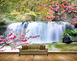 Avikalp MWZ2507 Waterfalls Trees Pink Flowers Pond River Lake Water Stones HD Wallpaper