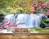 Avikalp MWZ2507 Waterfalls Trees Pink Flowers Pond River Lake Water Stones HD Wallpaper