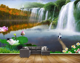 Avikalp MWZ2508 Waterfalls Birds Lotus Flowers Leaves Grass Pond River Lake Water HD Wallpaper