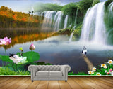 Avikalp MWZ2508 Waterfalls Birds Lotus Flowers Leaves Grass Pond River Lake Water HD Wallpaper
