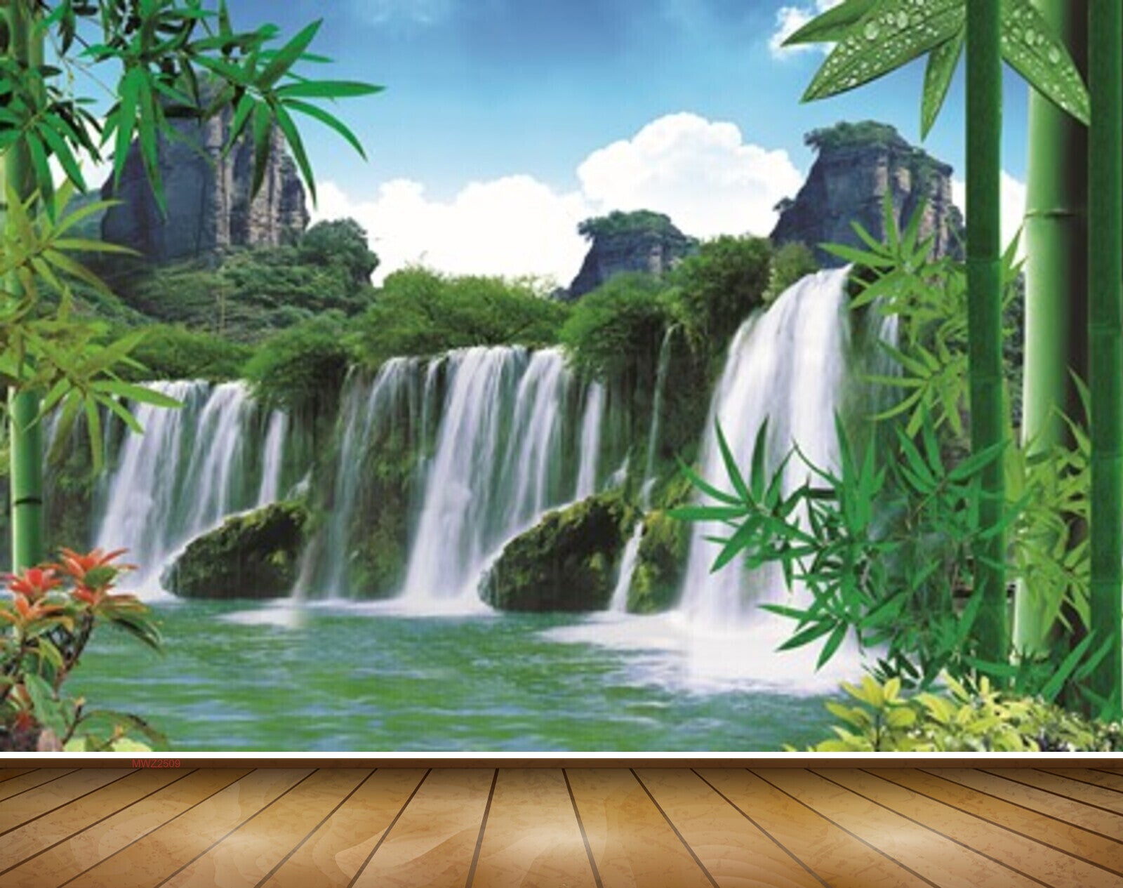 Avikalp MWZ2509 Mountains Waterfalls Bamboo Trees Flowers Pond River Lake Water Leaves HD Wallpaper