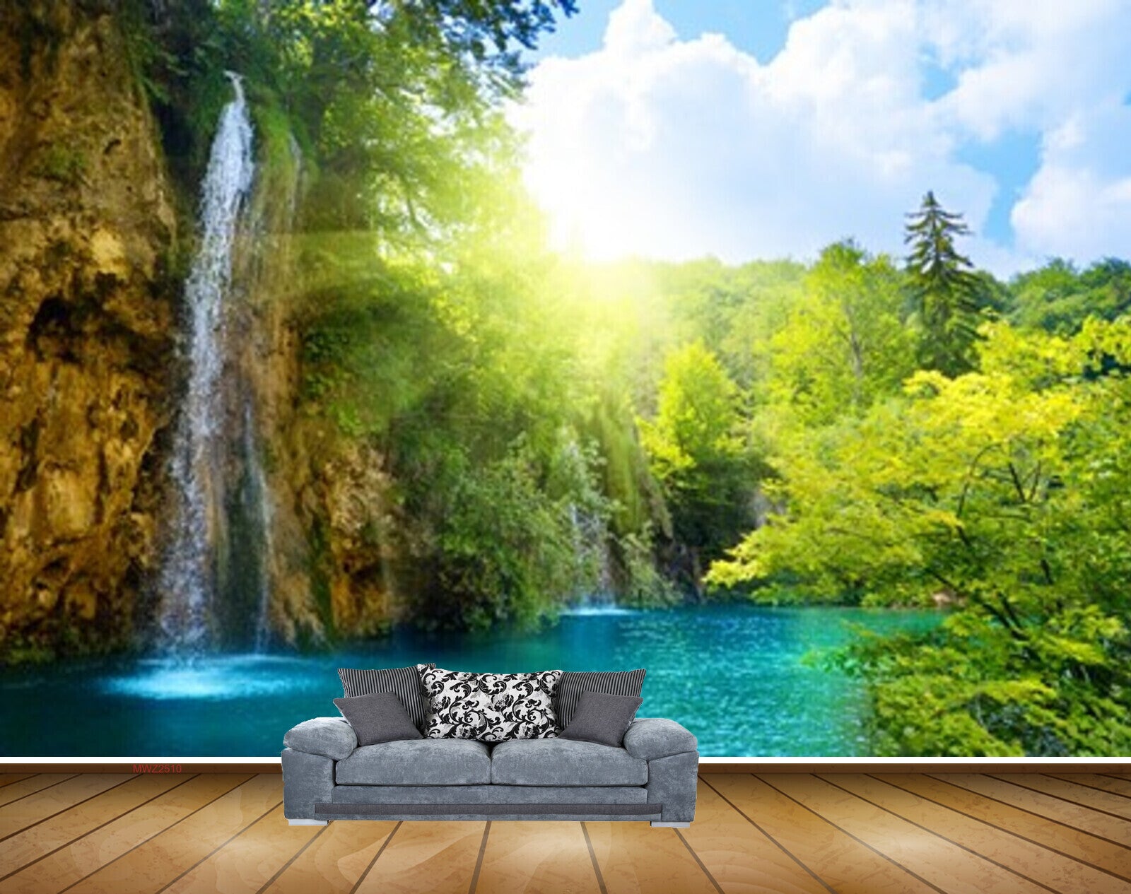 Avikalp MWZ2510 Waterfalls Trees Pond River Lake Water Clouds Sunlight HD Wallpaper