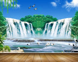 Avikalp MWZ2511 Waterfalls Trees Sun Cranes Birds Pond River Lake Water Leaves HD Wallpaper