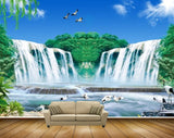 Avikalp MWZ2511 Waterfalls Trees Sun Cranes Birds Pond River Lake Water Leaves HD Wallpaper