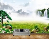 Avikalp MWZ2512 Waterfalls Trees Grass Flowers Birds Mountains Clouds Stones HD Wallpaper