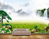 Avikalp MWZ2512 Waterfalls Trees Grass Flowers Birds Mountains Clouds Stones HD Wallpaper