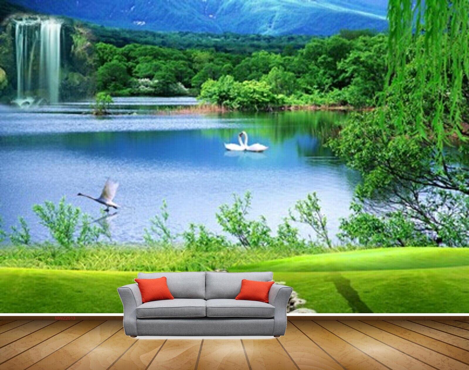 Avikalp MWZ2513 Pond River Lake Water Swans Trees Waterfalls Mountains ...