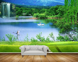 Avikalp MWZ2513 Pond River Lake Water Swans Trees Waterfalls Mountains Grass HD Wallpaper