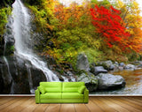 Avikalp MWZ2514 Waterfalls Trees Orange Red Green Leaves Stones Pond River Lake Water HD Wallpaper