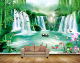 Avikalp MWZ2518 Sun Clouds Waterfalls Fishes Birds Lotus Flower Butterflies Boat Bamboo trees Pond River Lake Water HD Wallpaper