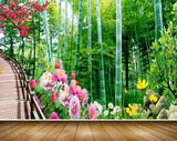 Avikalp MWZ2520 Bamboo Trees Pink White Yellow Flowers Plants HD Wallpaper