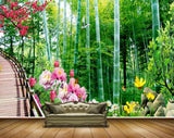 Avikalp MWZ2520 Bamboo Trees Pink White Yellow Flowers Plants HD Wallpaper