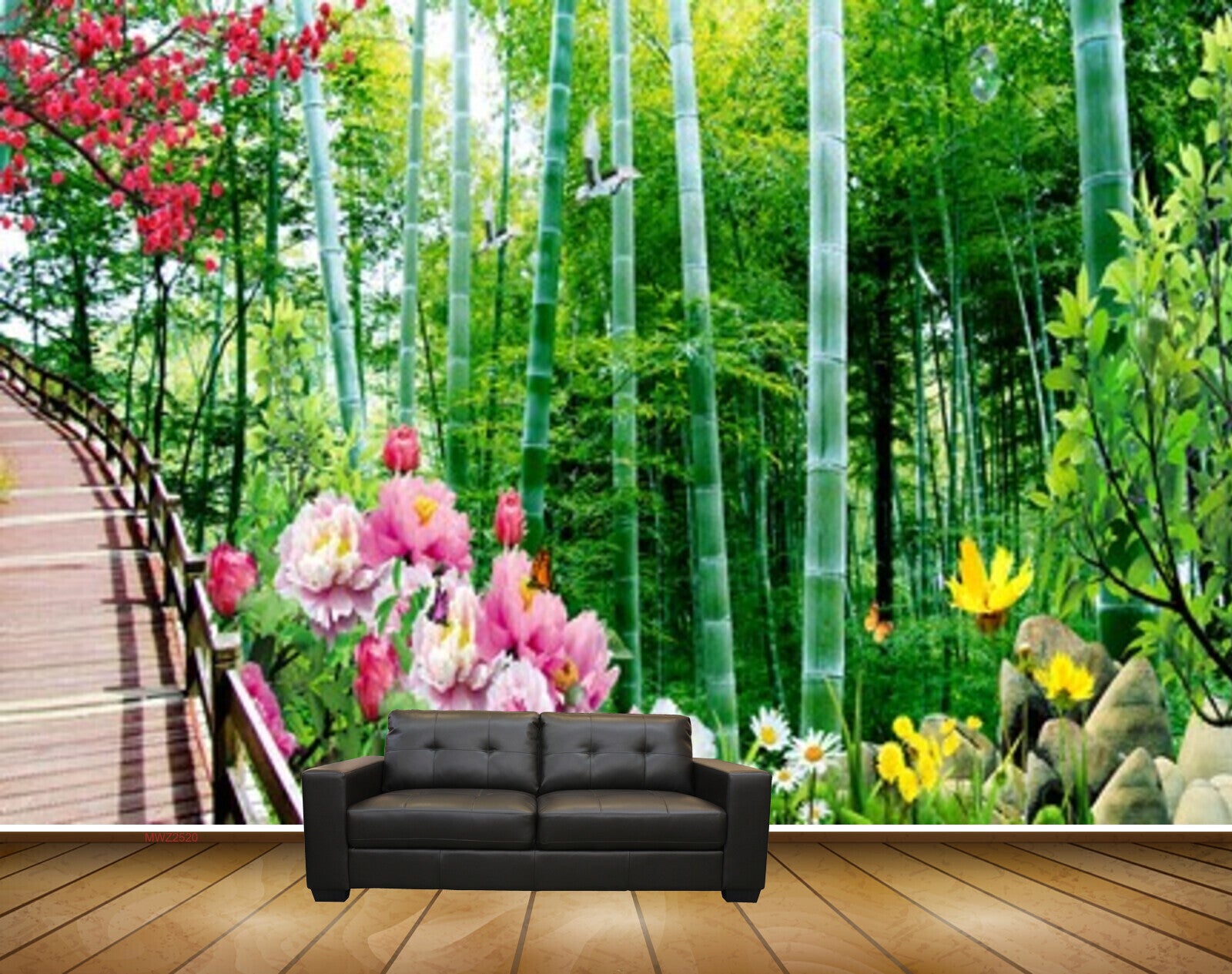 Avikalp MWZ2520 Bamboo Trees Pink White Yellow Flowers Plants HD Wallpaper