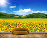 Avikalp MWZ2521 Sun Mountains Sunflowers Grass Clouds HD Wallpaper