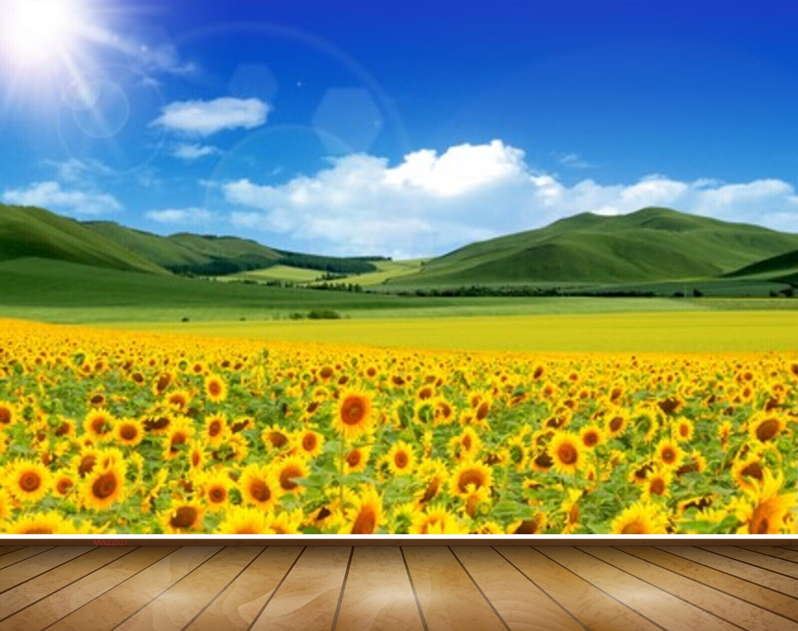 Avikalp MWZ2521 Sun Mountains Sunflowers Grass Clouds HD Wallpaper