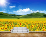 Avikalp MWZ2521 Sun Mountains Sunflowers Grass Clouds HD Wallpaper