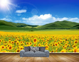 Avikalp MWZ2521 Sun Mountains Sunflowers Grass Clouds HD Wallpaper