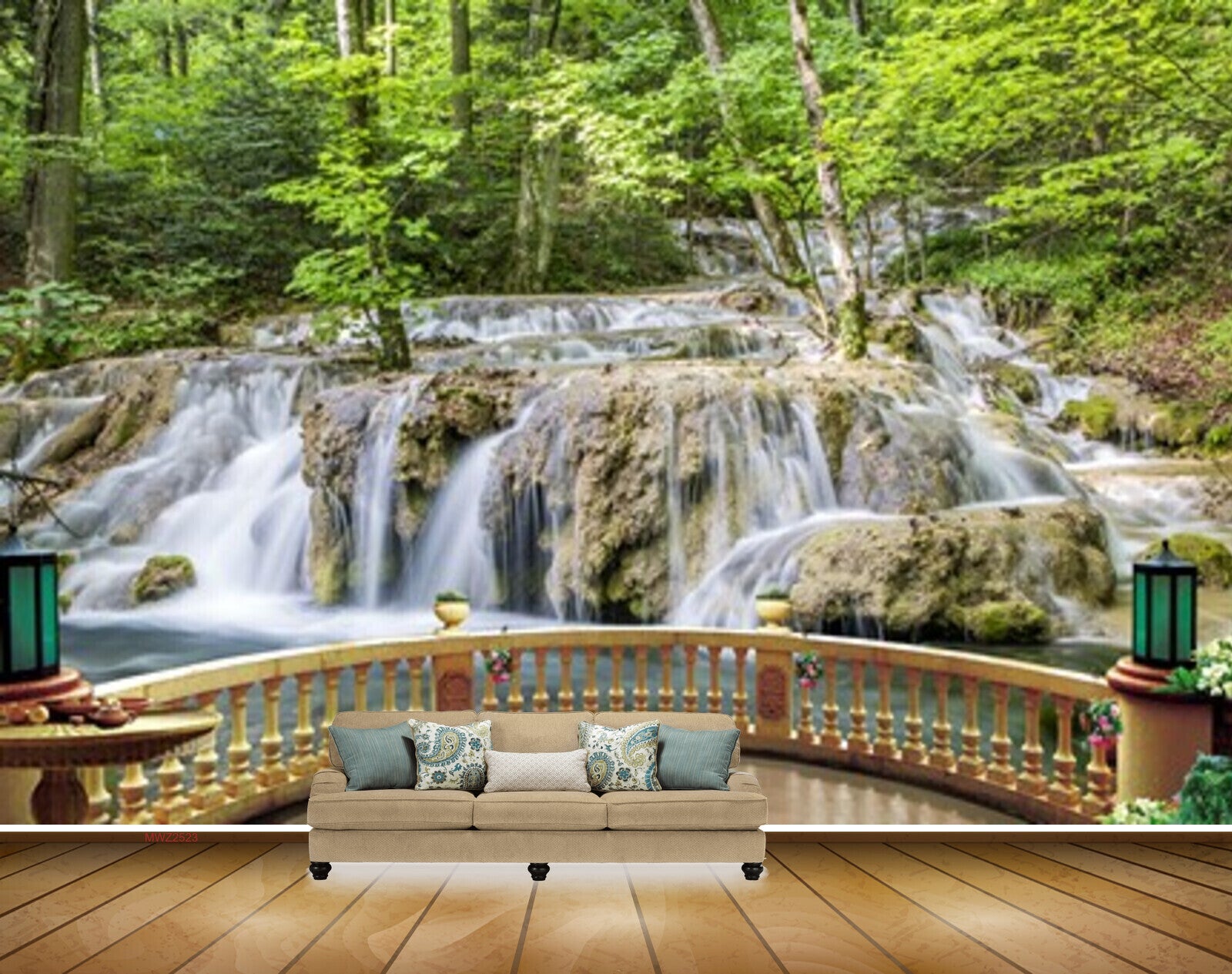 Avikalp MWZ2523 Waterfalls Trees Lamps Bridge Pond River Lake Water HD Wallpaper