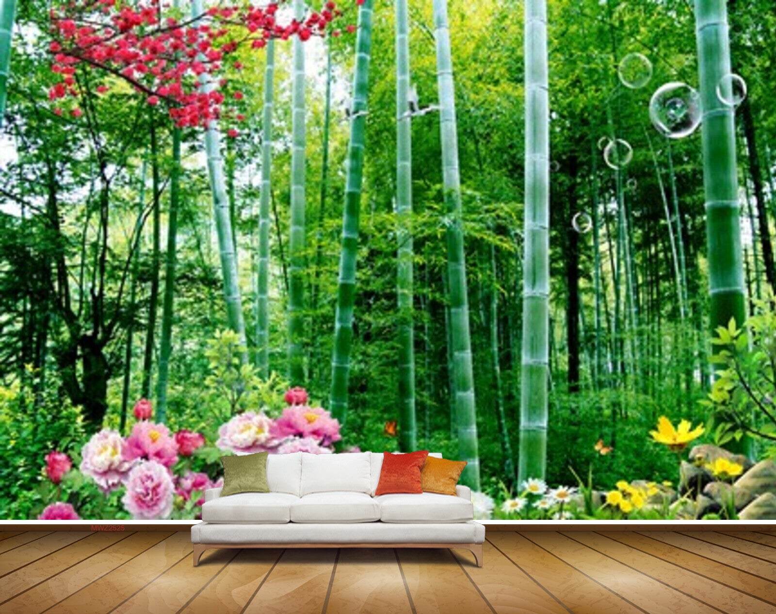 Avikalp MWZ2525 Bamboo Trees Pink Yellow Flowers Branches HD Wallpaper