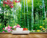 Avikalp MWZ2525 Bamboo Trees Pink Yellow Flowers Branches HD Wallpaper