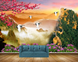 Avikalp MWZ2526 Mountains Trees Birds Pink Red Flowers Clouds HD Wallpaper