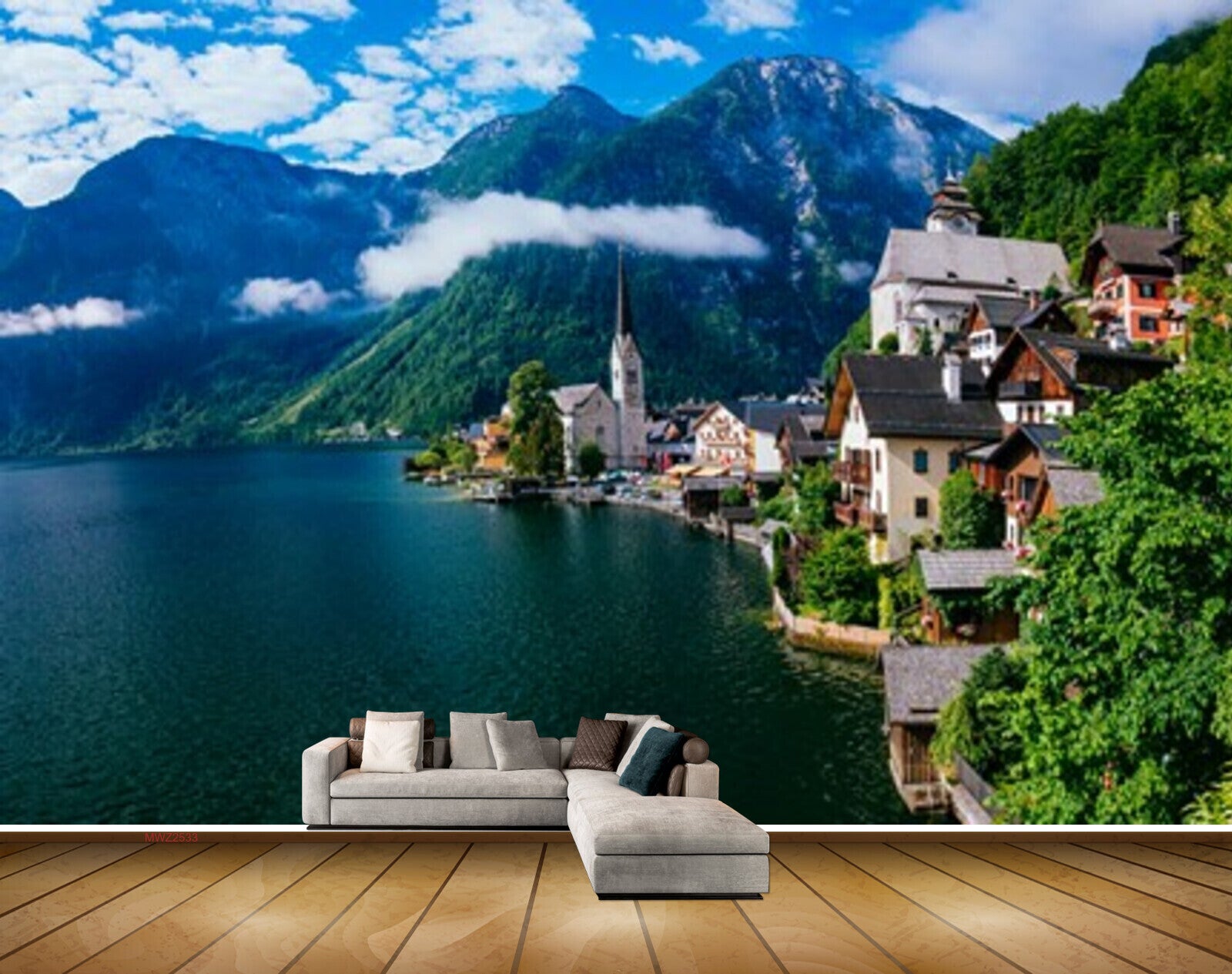 Avikalp MWZ2533 Clouds Mountains Pond River Lake Water Trees Houses HD Wallpaper