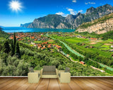 Avikalp MWZ2535 Sun Mountains Trees Houses River Clouds Water HD Wallpaper