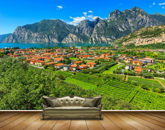 Avikalp MWZ2537 Mountains Houses Trees River Clouds water Lake HD Wallpaper
