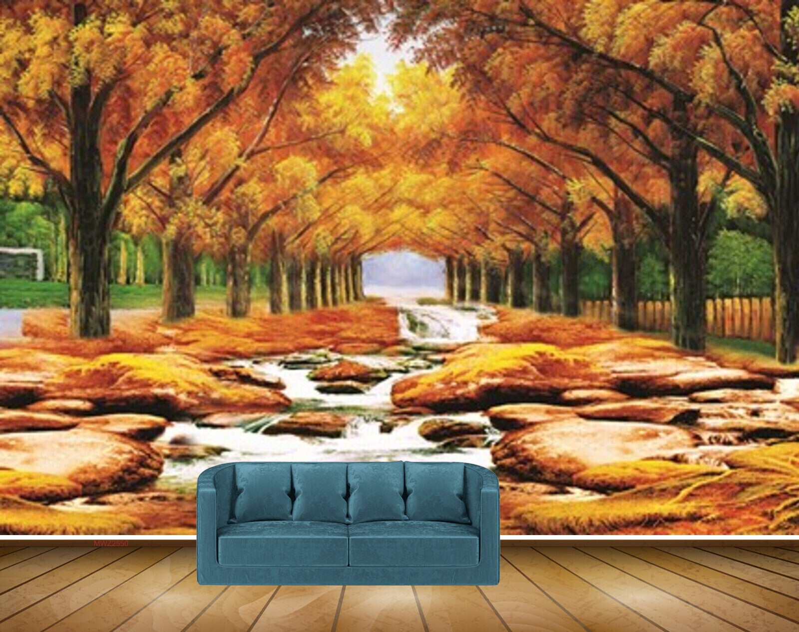 Avikalp MWZ2550 Trees Orange Leaves Orange Stones Waterfalls HD Wallpaper