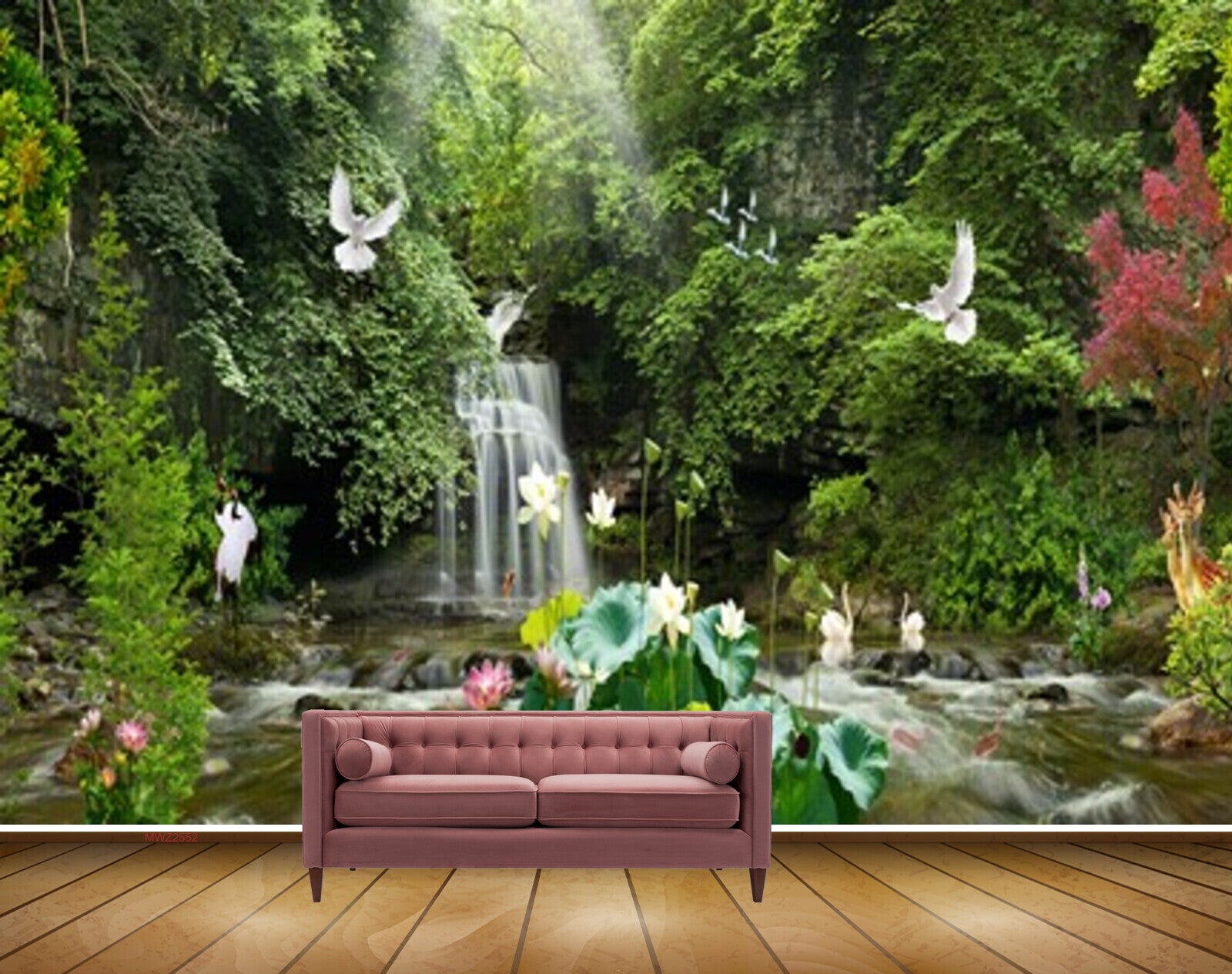 Avikalp MWZ2552 Waterfalls Trees Birds Flowers Plants Mountains Cranes Duck Birds Forest Deers Pond River Lake Water HD Wallpaper