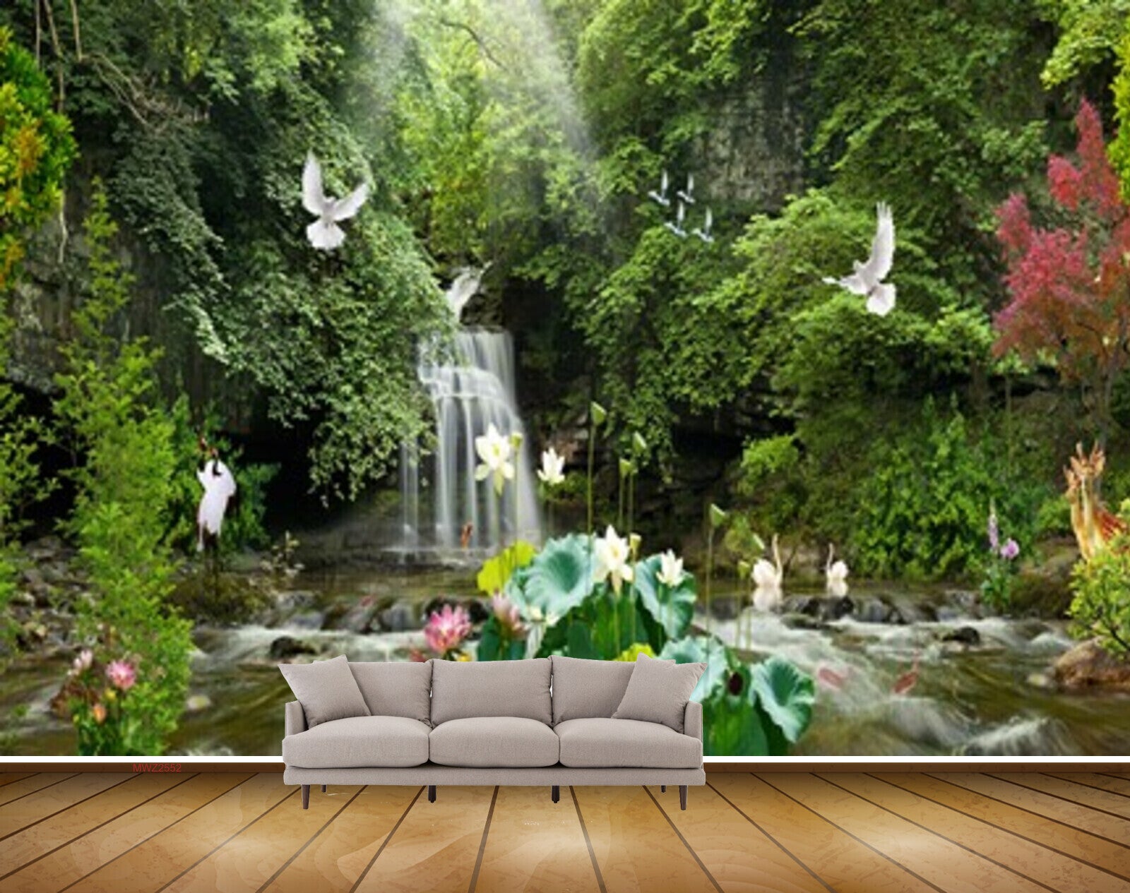 Avikalp MWZ2552 Waterfalls Trees Birds Flowers Plants Mountains Cranes Duck Birds Forest Deers Pond River Lake Water HD Wallpaper