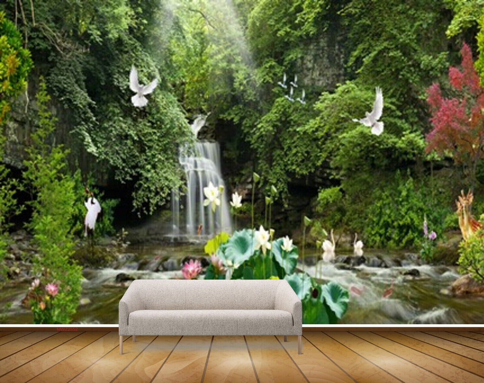 Avikalp MWZ2552 Waterfalls Trees Birds Flowers Plants Mountains Cranes Duck Birds Forest Deers Pond River Lake Water HD Wallpaper