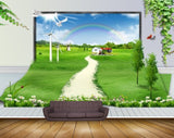 Avikalp MWZ2560 Rainbow Trees Birds Houses Sun Grass Garden Plants Wooden HD Wallpaper
