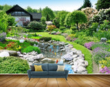 Avikalp MWZ2561 Trees House Flowers Fishes Stones Pond River Lake Water Grass Garden HD Wallpaper