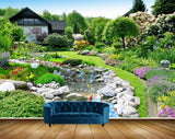 Avikalp MWZ2561 Trees House Flowers Fishes Stones Pond River Lake Water Grass Garden HD Wallpaper