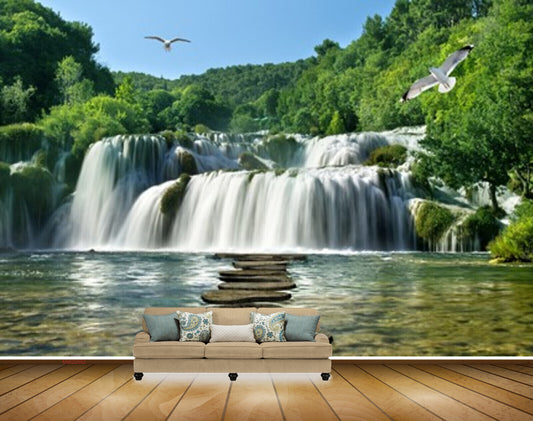 Avikalp MWZ2562 Waterfalls Birds Tree Pond Lake River Water Stones Forest HD Wallpaper